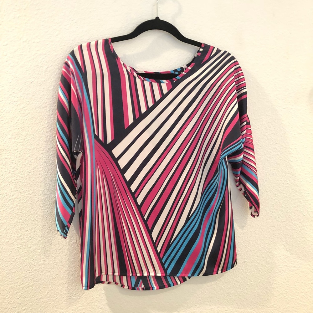 Multicolored diagonally striped top